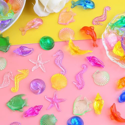 200g(About 150pcs) Mini Acrylic Ocean Animals Starfish Ornaments Plastic Seashells Under The Sea,Sea Shells for Crafting Fish Tank Potted Micro Fairy Garden Dollhouse