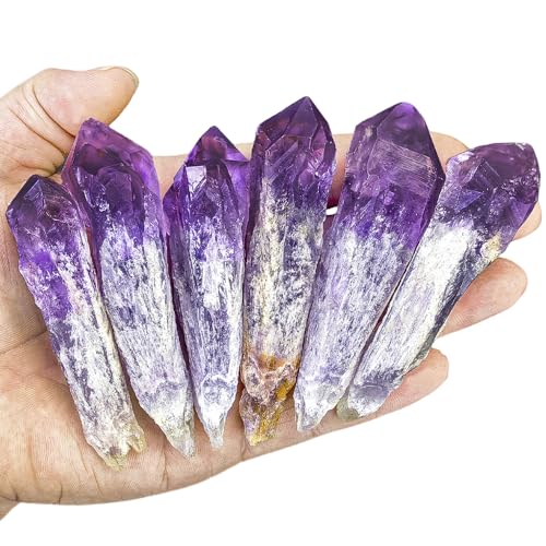 6pcs Natural Raw Amethyst Crystal Point Wand Set, Healing Home Decor - color: Amethyst Scepter 6pcs Set
