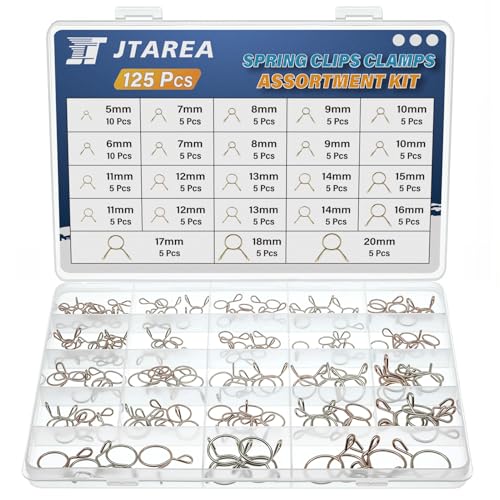 15Values Spring Hose Clamps Assortment Kit 5mm 6mm 7mm 8mm 9mm 10mm 11mm 12mm 13mm 14mm 15mm 16mm 17mm 18mm 20mm Spring Clips Clamp - size: Spring Hose Clamps 125pcs