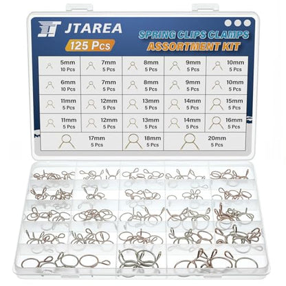 15Values Spring Hose Clamps Assortment Kit 5mm 6mm 7mm 8mm 9mm 10mm 11mm 12mm 13mm 14mm 15mm 16mm 17mm 18mm 20mm Spring Clips Clamp - size: Spring Hose Clamps 125pcs