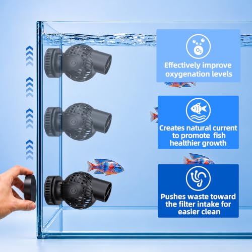 FREESEA Magnetic Wave Maker for Aquarium: 1s Mounts on 15mm Glass Secure | 6W 1050GPH 180°Adjustable Powerful Head Help Eliminate Dead Spots - Improve Water Quality for 40-100 Gallon Fish Tan - size: 1050 GPH (Black)