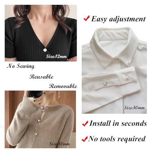 ZLMCUJE 10 Sets 12mm No Sew Pearl Buttons Anti-Exposure Fixed Brooches Pearl pins Removable Reusable for Clothes for Women - size: 12mm/0.47inch