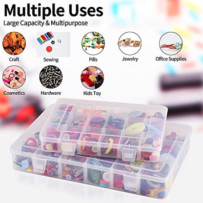 Exptolii 18 Grids Plastic Organizer Box with Dividers, Clear Compartment Container Storage for Beads Crafts Jewelry Fishing Tackles, Size 7.9 x 6.2 x 1.2 in (Pack of 3) - size: 1x 18 Grids (Pack of 3)