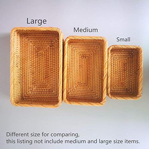 Handmade Rectangle Wicker Fruit Box Rattan Tray Magazine Organizer and Small Objects Container Serving Basket (Small) - size: Small