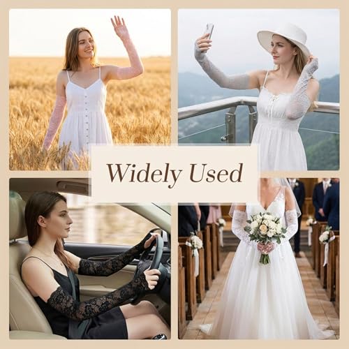 4 Pairs Women Lace Arm Sleeves, Floral Hollow Arms Cover Warmer Elegant Long Floral Lace Fingerless Gloves Elbow Length Arm Sleeves for Tea Party, Elbow Length Laces Sleeve to Cover Arms for Women