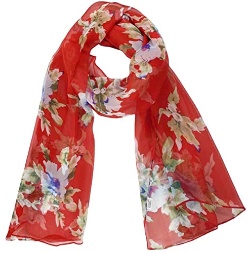 Xyueanlo Scarfs for Women Lightweight Scarves Fashion Print Floral Pattern Scarf Shawls - color: P-red