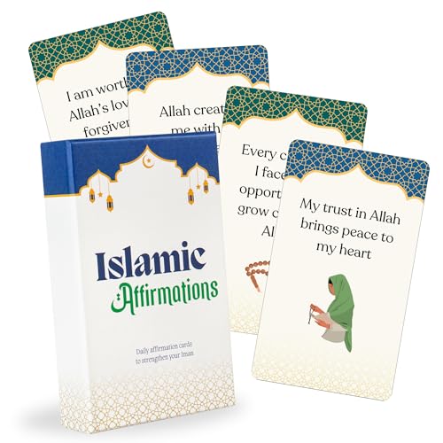 Islamic Affirmation Cards (50 Daily Reminders) for Muslims | Islamic Decor & Gift Set, Muslim Gifts for Women Men Kids, Islamic Home Decoration, Ramadan Gift