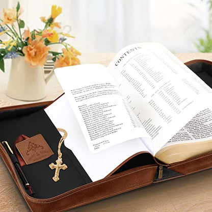 FINPAC Large Classic Bible Cover Vegan Leather Carrying Book Case Church Bag Bible Protective with Handle, Gift for Men, Women, Father, Mother, Friends, Bronze - color: Bronze