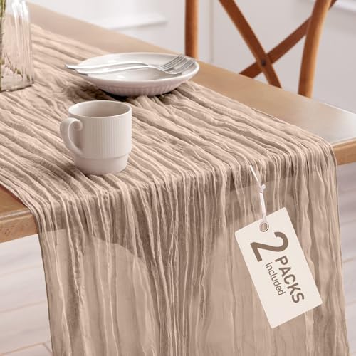Pureegg 2 Pack Cheesecloth Table Runner 120 Inch Nude - color: Nude, size: 120" - 2 Packs