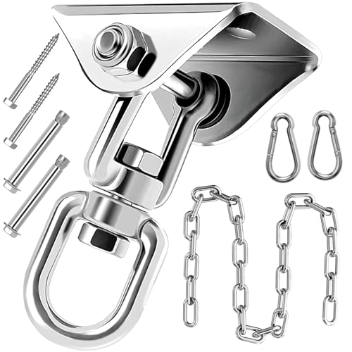 Hammock Hanging Kit with Swing Chain, Morzejar Stainless Steel 1000lb Heavy Duty Capacity Hammock Hooks, Morzejar 360° Swivel Hanging Kit for Trapeze, Yoga, Boxing Bag, Hammock Chair, Porch, Gym - style: Hammock Hooks