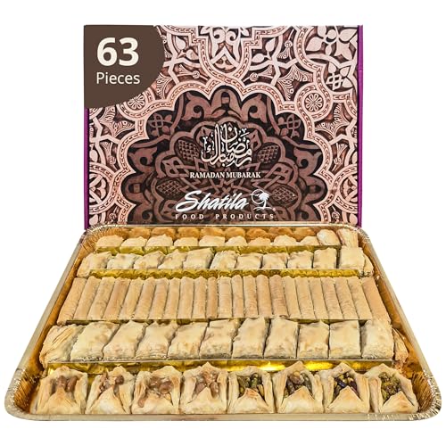 Shatila Food Products Ramadan Assorted Fillo Baklava Box, Assorted Baklawa Pastry, Mediterranean Sweets Arabic Desserts, Eid Gifts, 6lb, 63-Pieces - size: 60 Pieces