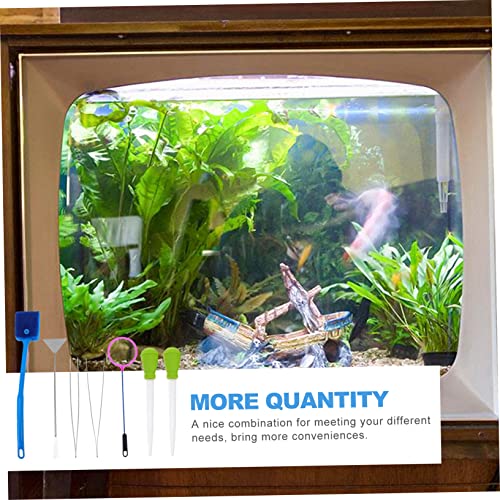 Aquarium Aquascaping Tool Kit 7 Pieces Net Brush Tweezers Scissors Plant Tool Safe for Fish Tank Cleaning Random Color
