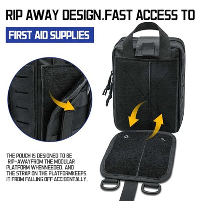 Molle Ifak Pouch Rip Away, 2Pack Molle Tactical Medical Pouch, Empty First Aid Kit Bag for Duty Belt (2 Pack-Black) - color: 2 Pack-black