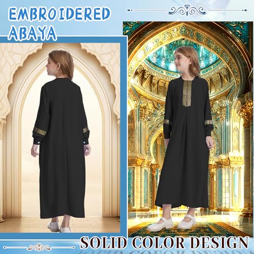 GYQMBT Long Sleeve Muslim Dress for Abaya,Islamic Clothes,Prayer Clothes Robe - color: Black, size: 120 (5-6 Years)