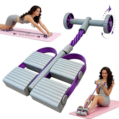 Resistance Bands with Handles, 6 Tube Pedal Resistance Band for Exercise, Dual Pedal Adjustable Resistance, Ab Roller Handle Full Body Home Workout Equipment for Abs, Legs, Arms, Women - color: Purple