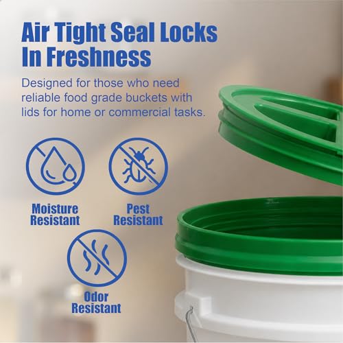 5 Gallon Bucket - Food Grade w/Lid BPA-Free, White/Green, 3 | Airtight Gamma Seal Screw-On Lid, Heavy-Duty 90 Mil HDPE Plastic, Food Safe and Durable Container, Bulk Storage, Made in USA - color: White/Green, size: 3 Packs