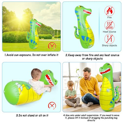 Punching Bag for Kids 47" Inflatable Dinosaur Bop Bag with Thicker Material Instant Bounce Back with Boxing Gloves Karate Kickboxing Taekwondo Kids Gift for Age 3-9 Girls & Boys - color: Green