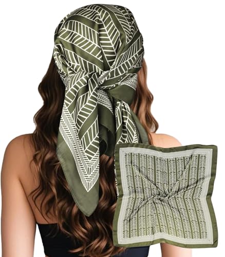 Sumolux Head Hair Scarf for Women Like Satin Silk Scarf Bandana Hair Wrapping Night Large Square Scarves 27.5" - color: Green Leaves