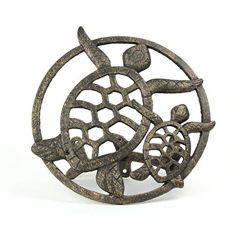 Zeckos Sea Turtle Garden Hose Holder, 12.25 Inch Diameter Bronze Cast Iron | Wall Mounted, 5.75 Inch Deep, Holds About 75 Feet of Hose, Bolts and Anchors Included - color: Sea Turtle - Bronze