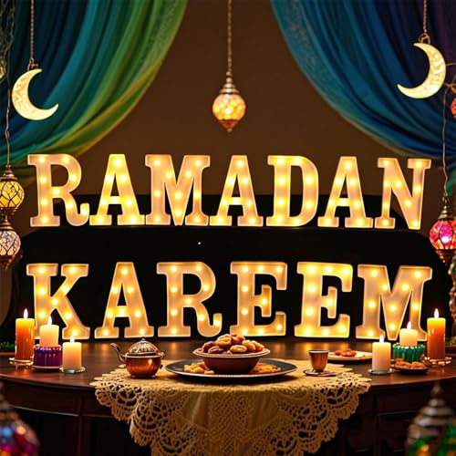 Aurelema Sukkot Large LED Letter Sign LED Lights, Ramadan Kareem, 8.27 Inches - color: Ramadan Kareem, size: 6.3 Inches