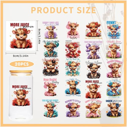 Highland Cow UV DTF Cup Wraps - 20 Sheet Cute Highland Cow UV DTF Transfer Stickers, Cartoon UVDTF Cup Wraps for Glass, Waterproof Transfer Sticker, DIY Crafts - color: Cow175