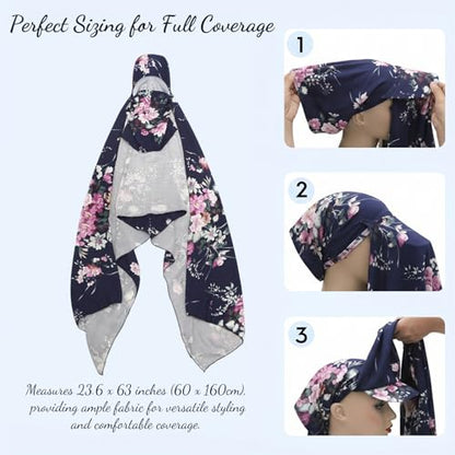 ZLYC Women Muslim Hijab Scarf with Visor Built-in Undercap Sun Protection Headwrap - color: Floral Navy