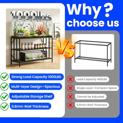 55-75 Gallon Fish Tank Stand, Heavy Duty Metal Aquarium Stand, 3-Tier Adjustable Storage Shelf for Home and Office, 1000LBS Capacity, Black (Tank not Included), 49.6''L×15''W×30''H - size: 55-75 Gallon without Power Outlet