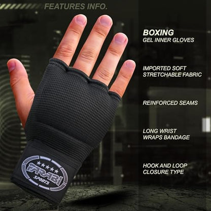 FARABI Kids Hybrid Boxing Inner Gloves Punching Boxing Gloves - color: All Black