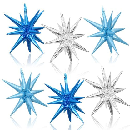 Blue Silver Star Balloons, 6PCS 22 Inch Foil Explosion Star Balloons - color: Dark Blue Silver Blue