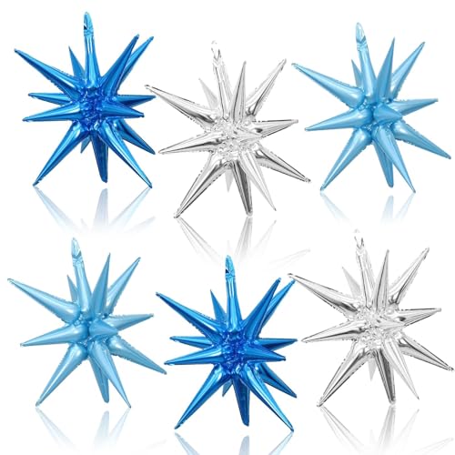 Blue Silver Star Balloons, 6PCS 22 Inch Foil Explosion Star Balloons - color: Dark Blue Silver Blue