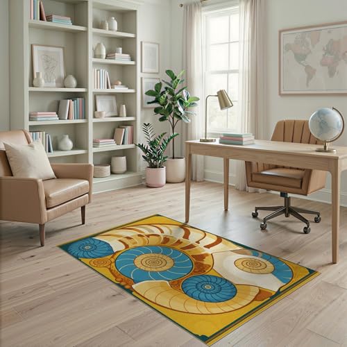 4'x6' Washable Abstract Seashell Accent Rug, Cream Non-Shedding Small Carpet Pet Friendly & Non-Slip for Playroom, Bedroom, Reading Nook | Ref:1952506 - color: Gold/Pattern 25, size: 4' x 6' (Rectangular)