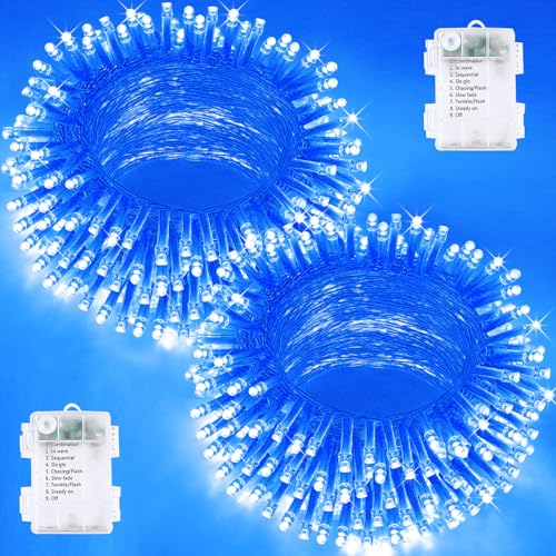 2 Pack 200 LED Battery Operated String Lights, Twinkle Fairy Lights Blue - color: Blue, size: 2PK(100LED)