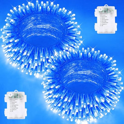 2 Pack 200 LED Battery Operated String Lights, Twinkle Fairy Lights Blue - color: Blue, size: 2PK(100LED)