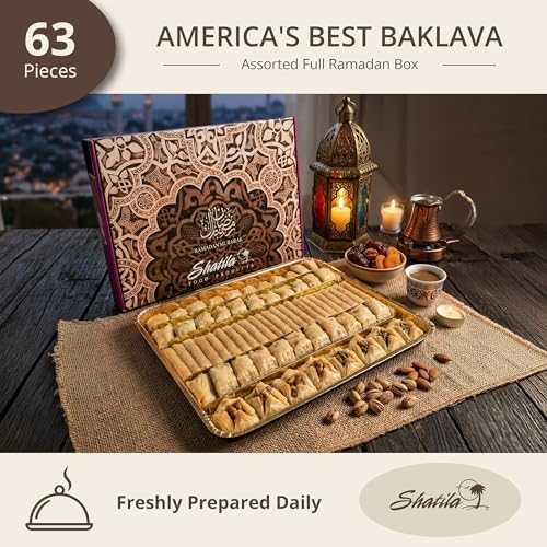 Shatila Food Products Ramadan Assorted Fillo Baklava Box, Assorted Baklawa Pastry, Mediterranean Sweets Arabic Desserts, Eid Gifts, 6lb, 63-Pieces - size: 60 Pieces
