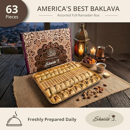 Shatila Food Products Ramadan Assorted Fillo Baklava Box, Assorted Baklawa Pastry, Mediterranean Sweets Arabic Desserts, Eid Gifts, 6lb, 63-Pieces - size: 60 Pieces
