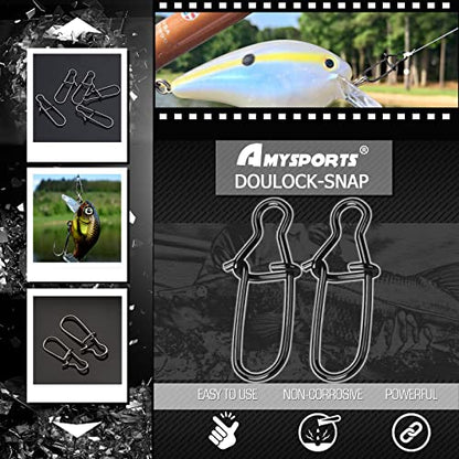 AMYSPORTS High Strength Fishing Snap Clip Duo Lock Snap Swivel Stainless Quick Change Fishing Snaps Solid Black Nickel 26lb-220lb - size: Size6（110lb）100pcs