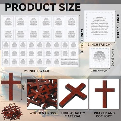 Ceenna Pocket Prayer Quilt Panel Squares with Small Wooden Crosses Mini Scripture Pocket Prayer Quilt Religious Spiritual Gift for Friend Family Easter Reward Gifts Easter Basket Stuffers(Brown Cross) - style: Brown Cross