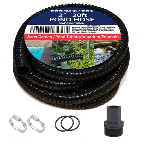Corrugated Pond Tubing - Flexible, Kinkproof, Reinforced PVC Hose for Water Gardens, Pumps, Waterfalls & Aquaculture (20 Feet Black, 2.0 Inch) - color: 20 Feet Black, size: 2.0 Inch