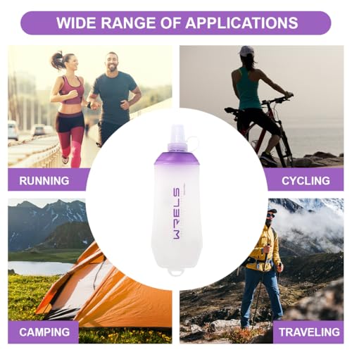 WRELS 200ml/350ml/500ml Collapsible Soft Flask,BPA Free Folding Soft Water Bottle with Hanging Ring,Lightweight TPU Hydration Flask for Running Marathon Cycling Hiking(350ml-2 Packs) - color: Purple-350ml*2