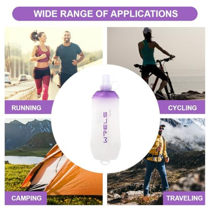 WRELS 200ml/350ml/500ml Collapsible Soft Flask,BPA Free Folding Soft Water Bottle with Hanging Ring,Lightweight TPU Hydration Flask for Running Marathon Cycling Hiking - color: Purple-350ml*1