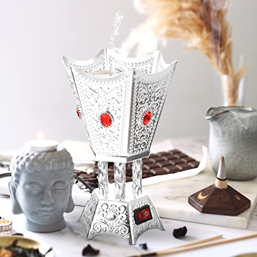 SEWACC Electric Incense Burner Metal Bakhoor Burner Middle Eastern Style Tabletop Electric Censer for Home Office Yoga Spa Decor