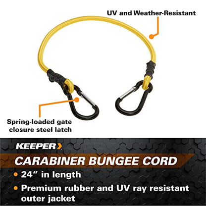 Keeper - 24” Carabiner Bungee Cord, 2 Pack - UV and Weather-Resistant - size: 24"
