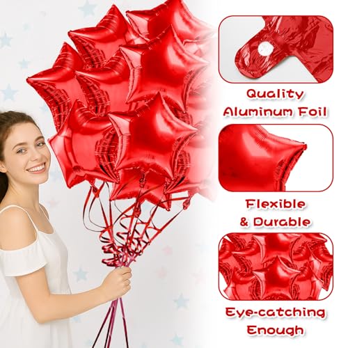 Red Star Balloons Foil Mylar Balloon Set Helium Metallic 12pcs 18 Inch Red Birthday Decorations Graduation Decorations 2026 Party Decoration Baby Shower Anniversary Wedding - style: Red