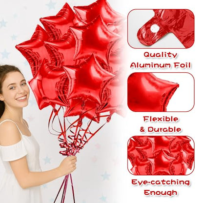 Red Star Balloons Foil Mylar Balloon Set Helium Metallic 12pcs 18 Inch Red Birthday Decorations Graduation Decorations 2026 Party Decoration Baby Shower Anniversary Wedding - style: Red