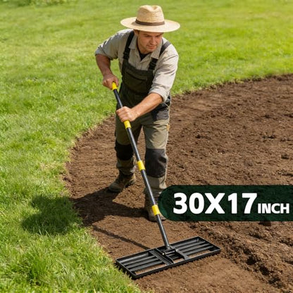 Lawn Leveling Rake 30”x10” Large Heavy Duty Metal Lawn Leveler with 5FT Long Adjustable Handle Proffesional Yard Leveling Rake for Soil Dirt Sand Compost Efficient Lawn Leveling Tool - style: 5FT