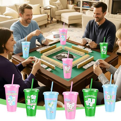 Chuangdi 12 Pcs Mahjong Cups 24 oz for Mahjong-themed Party Supplies | Mahjong Tumblers with Lids and Straws for Game Night, Mahjong Gifts for Women, Mah Jong Birthday Party Decorations - style: Mahjong
