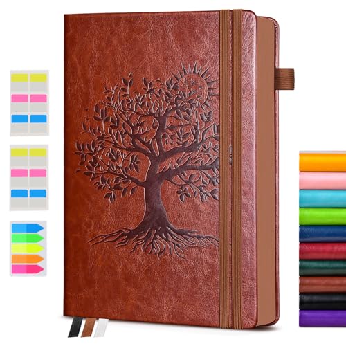 Vintage Leather Journal - 300 Page Lined Journal for Women Men, A6 Small Notebook with 2 Elastic Straps, 3 Ribbons, Pen Holder, Pocket Notebook for Work, Travel, Writing, Daily Diary (3.7" x 6.8") - color: Brown, size: A6 (3.7in x 6.8in)