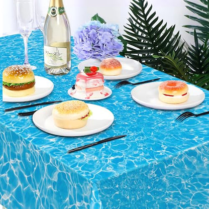 1Pc Blue Water Ripple Party Plastic Tablecloth 54 x 87 Inch Long Table Cover, Summer Ocean Sea Party Tablecover for Water Wave Theme Kids Baby Shower Birthday Dinner Picnic Kitchen Event - color: Blue Water Ripple