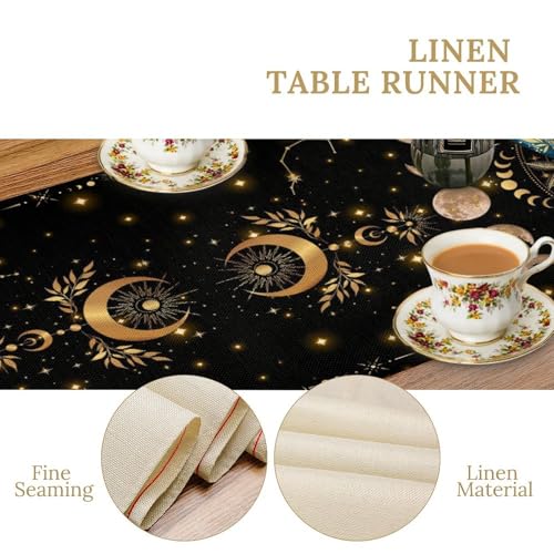 Gothic Moth Table Runner, Boho Gothic Sun Moon Phase Wildflower Mystical Witchy Farmhouse Coffee Table Runner for Home Kitchen Dining Patio Holiday Party 13x36in - color: Moth-5, size: W13''xL36''