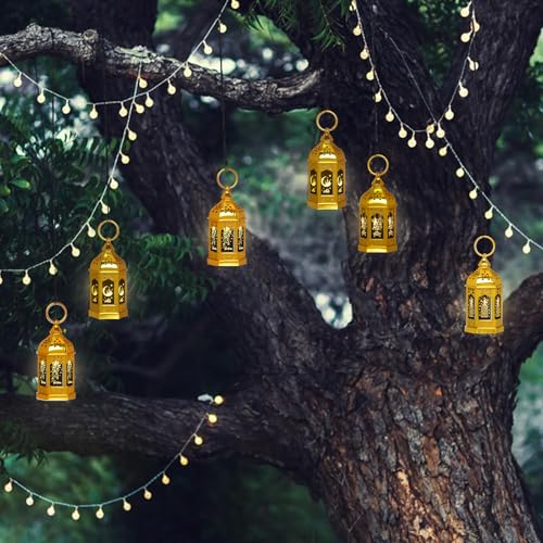 Venforze 12pcs Gold Ramadan Lantern Lights, Ramadan Decorations, Mini EID Mubarak Candle Lanterns，Ramadan Decorations for Home, Table, wall رمضان للزينة ومصباح رمضان للزينة